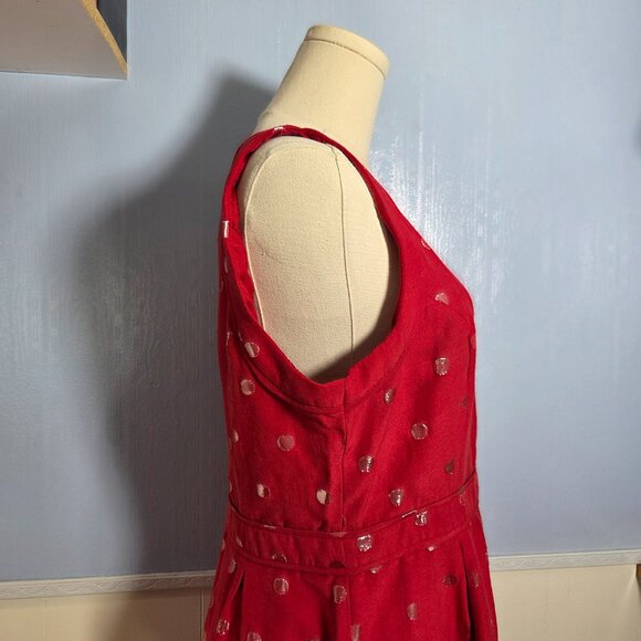 Elle Size 10 Red Polka Dot Crewneck Sleeveless Colorful Summer Midi Dress - Picture 4 of 11